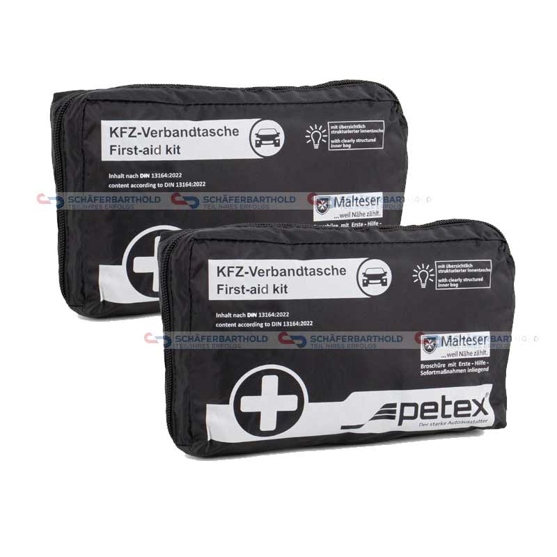 Petex 2x Verbandtasche Verbandstasche Erste-Hilfe Verbandskasten PKW DIN13164 SCHWARZ VERBANDTASCHE-SCHWARZ-2x