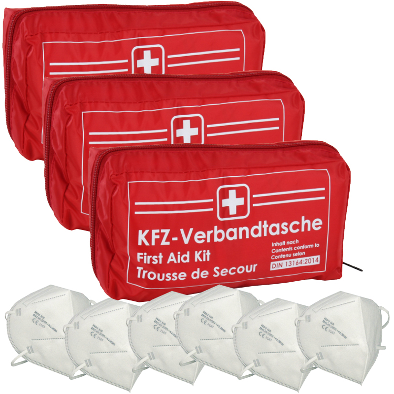 3x Verbandtasche Verbandstasche Erste-Hilfe Verbandskasten PKW DIN13164 ROT