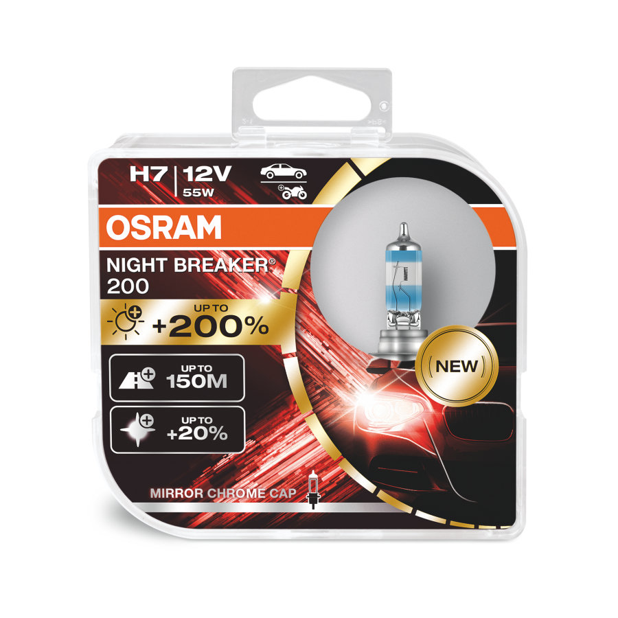 Osram H7 Night Breaker 200 Halogen Glühbirnen 200% mehr Helligkeit 12V