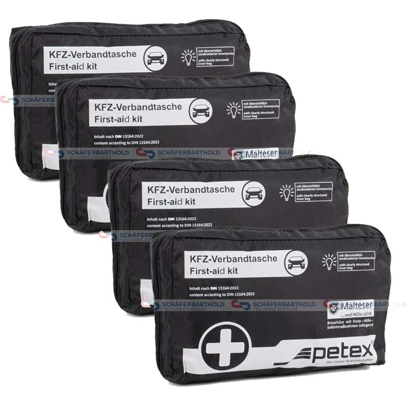 Petex 4x Verbandtasche Verbandstasche Erste-Hilfe Verbandskasten PKW DIN13164 SCHWARZ VERBANDTASCHE-SCHWARZ-4x