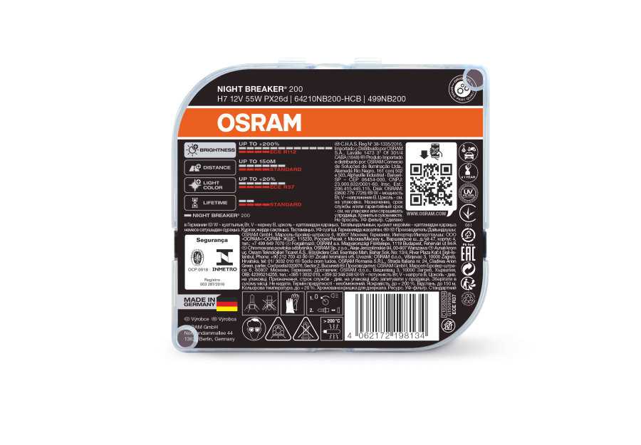 Osram H7 Night Breaker 200 Halogen Glühbirnen 200% mehr Helligkeit 12V